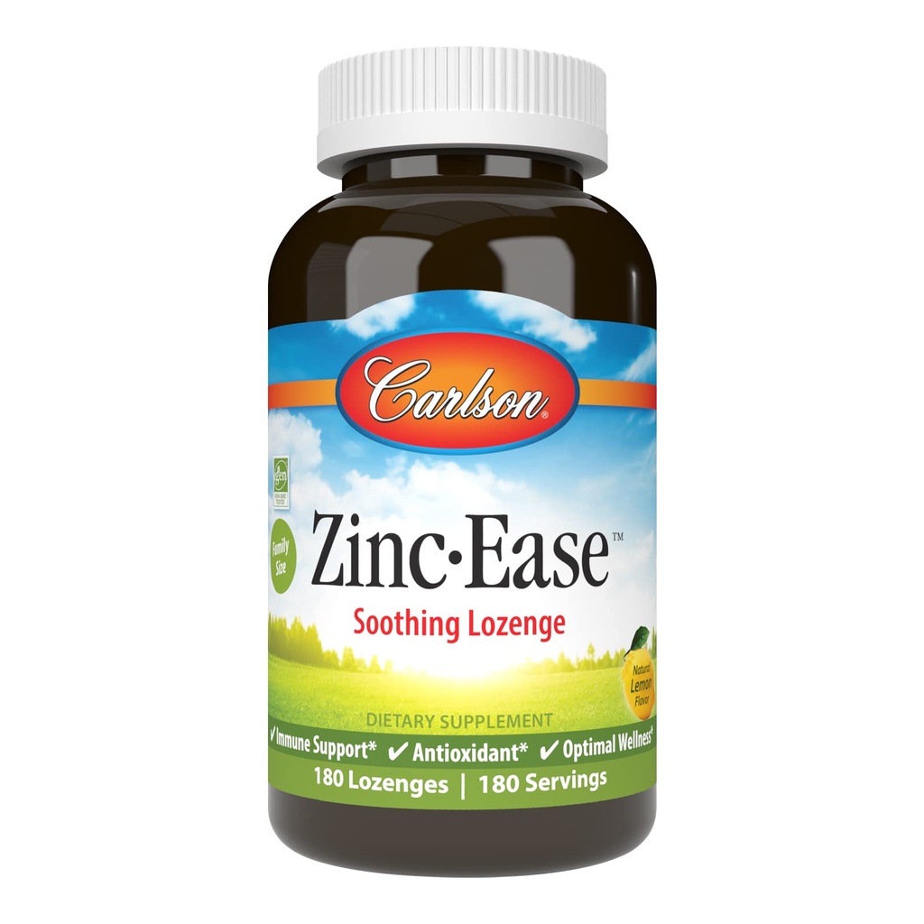 Carlson Zinc-Ease, Soothing Lozenge, Zinc Citrate, Lemon, 180 Lozenges