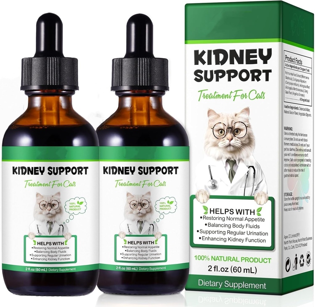Kidney Support for Cats, Cat Kidney Treatment Support Cat Urinate Regularly, Strengthen Kidney Function,Increase Immunity, Herbal Supplement Supports Healthy Kidney Function- 2PCS