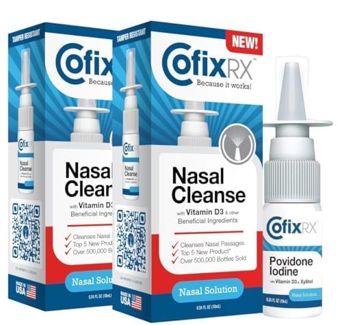 COFIXRX Nasal Cleanse Solution Spray, Povidone Iodine with Vitamin D3 & Xylitol, Cleans Nasopharynx, Cold & Allergy Releif, Laboratory Tested Patented Formula, Fast Acting and Long Lasting, Two Pack
