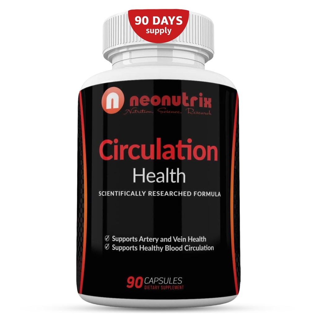 Blood Circulation Health Supplement for Vein Health & Artery Health - L-Arginine, Ginger Root, Hawthorn & Diosmin Cardiovascular Supplement - Natural Circulation Supplements - 90 Capsules by Neonutrix