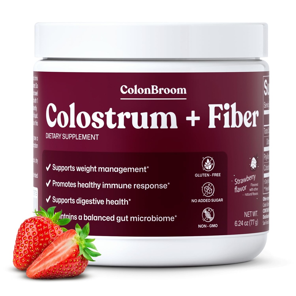 ColonBroom Colostrum + Psyllium Fiber, Strawberry, GLP-1 Friendly, 30 Serv