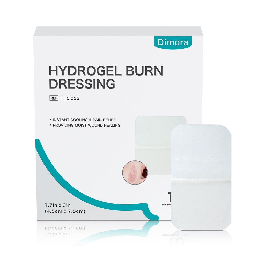 Dimora Hydrogel Wound Dressing 1.7" x3" - Burn Pads Sterile Soothing Bandage, Cooling Protective Treatment for Minor Burns & Blisters, Cuts, Abrasions,Cracked Nipples, 10 Count