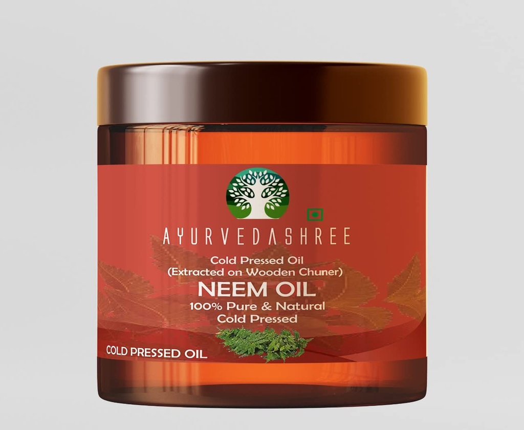 AYURVEDASHREE Cold Pressed Neem Oil 100 ML, 3.38 fl oz. | Extracted on Wooden Churner with Traditional Method to Sustain maximum nutrition, Cold-Pressed, 100% Pure & Natural