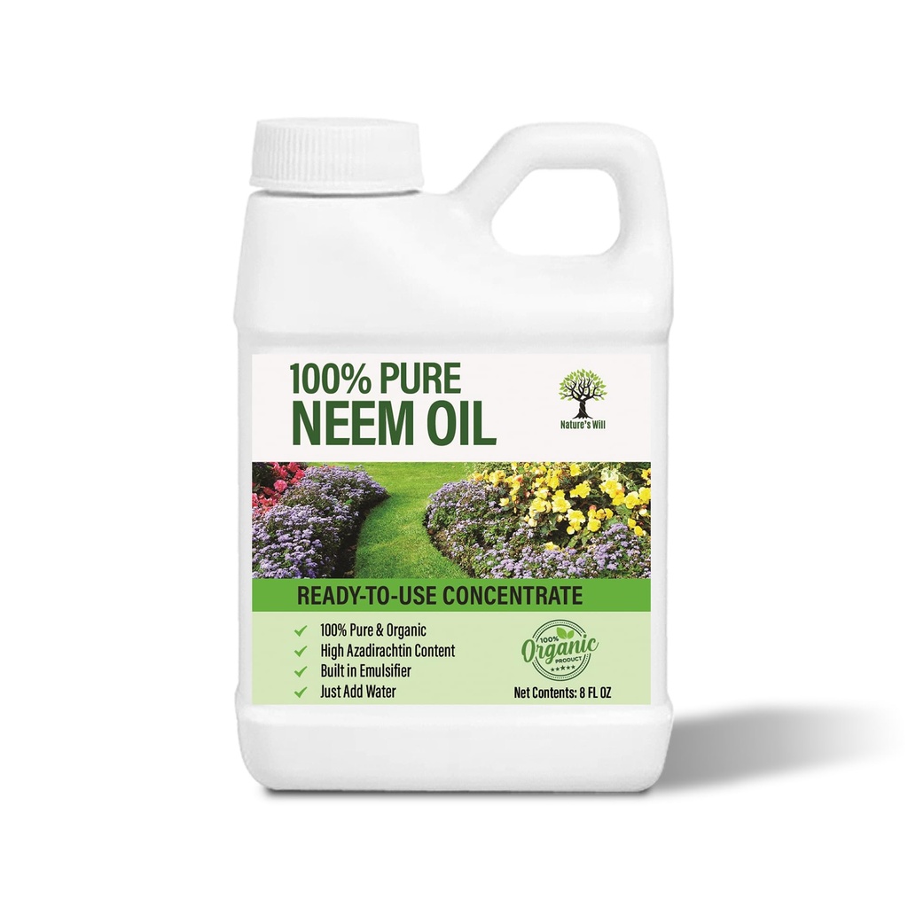 Nature’s Will Pure Ready-to-Use Neem Oil Concentrate | High Azadirachta Content | Just Add Water | Natural Plant Care (16 oz)