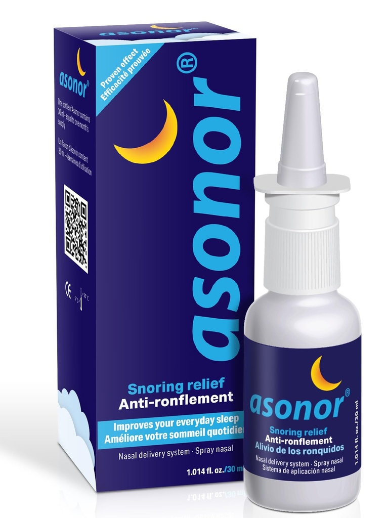 Asonor Snoring Nasal Spray - Fast Snore Stopper Drops for Better Sleep, Natural Breathing Relief - Helps Open The Throat & Air Passage While Sleeping - No Pain, Natural Anti Snoring Solution - 30ml