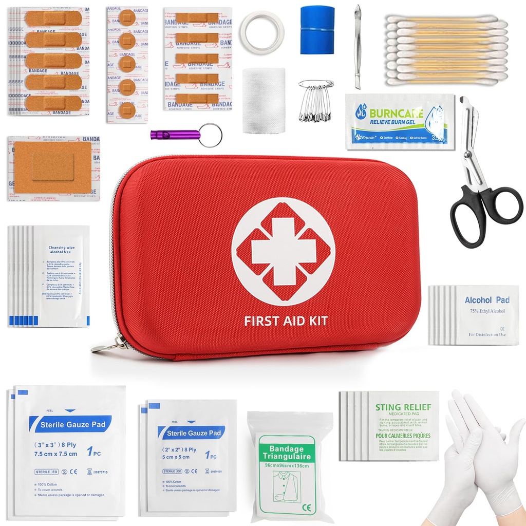 Dreamy Cubby Mini First Aid Kit - 110 Piece Small Waterproof Hard Shell Medical Kit for Car, Home, Office, Travel, Camping, Sports, Outdoor, School - Emergency First Aid Supplies and Survival Kit.