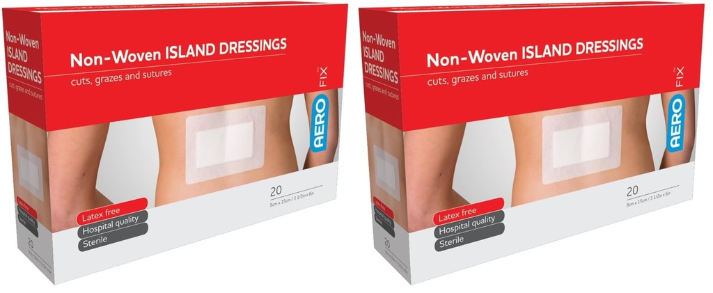 Aero Healthcare Aerofix Non-Woven Island Dressings 10 x 15 cm, White, 20 Count (Pack of 2)