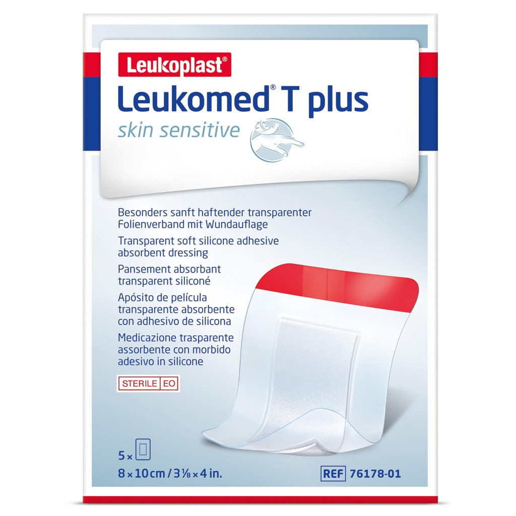 BSN Leukomed T Plus Skin Sensitive Dressing Pad, 8 cm x 10 cm Size (Pack of 5)