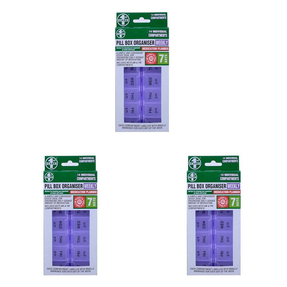 1st Care Weekly Pill Organiser, Blue/Purple (Pack of 3)