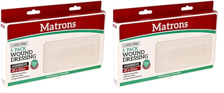 Matrons Adhesive Gauze Pad 5-Pieces, 10 cm x 20 cm Size (Pack of 2)