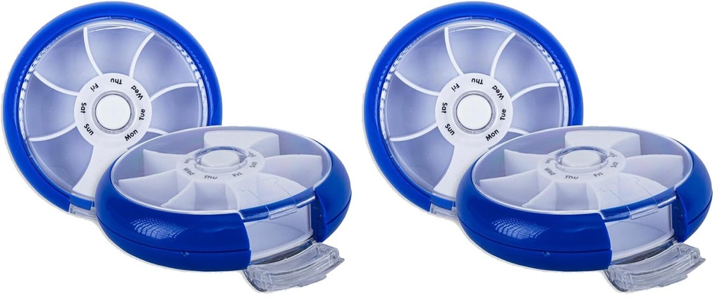 1st Care Weekly Premium Rotating Pill Organiser, Blue/White (Pack of 2)