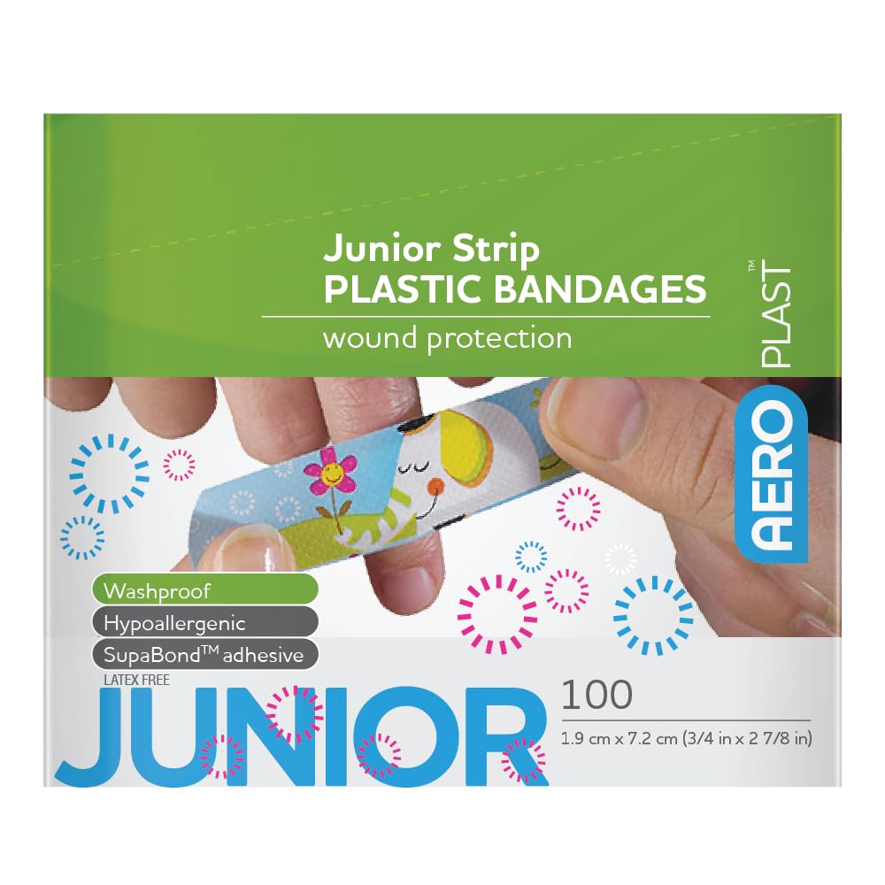 AEROPLAST Plastic Strip Bandages with Junior Design Pattern 7.2 x 1.9cm Box of 100