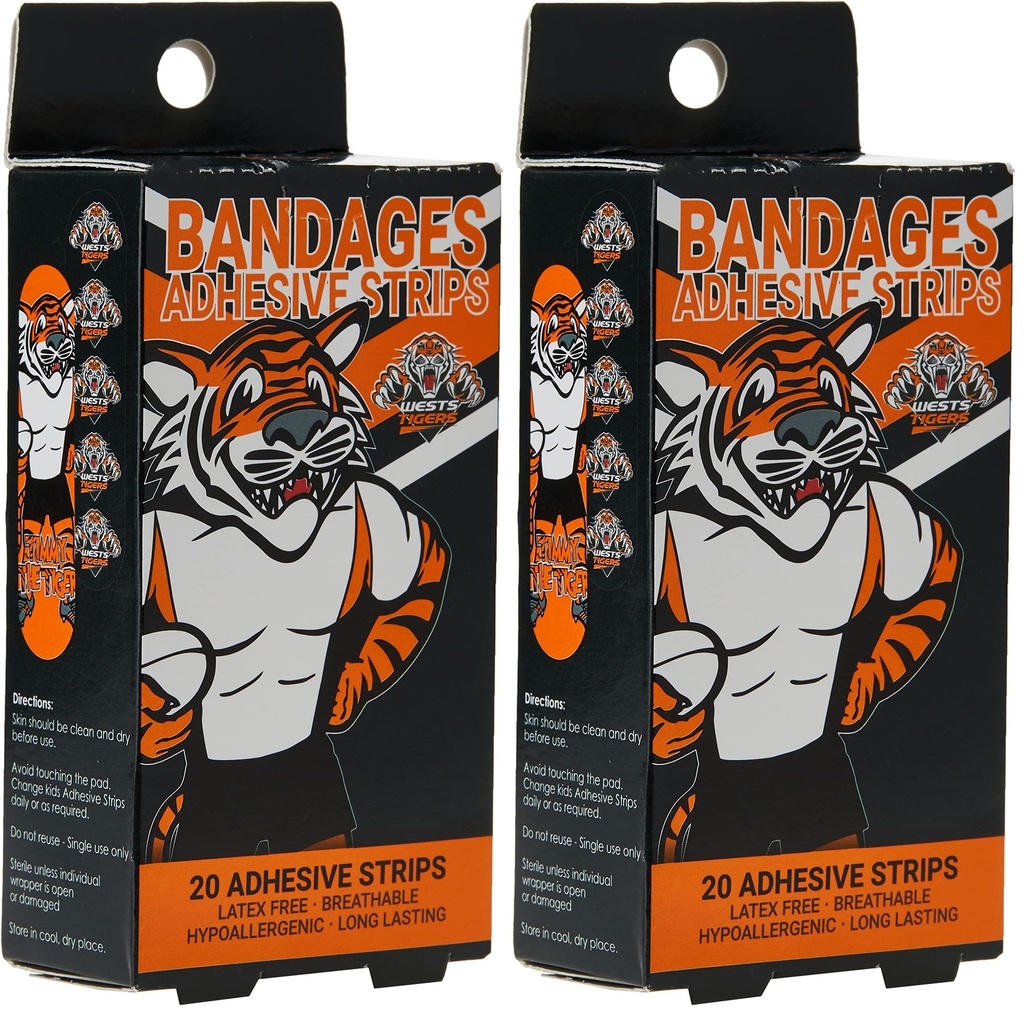 NRL Wests Tigers Mascot Adhesive Bandages (Pack of 40)
