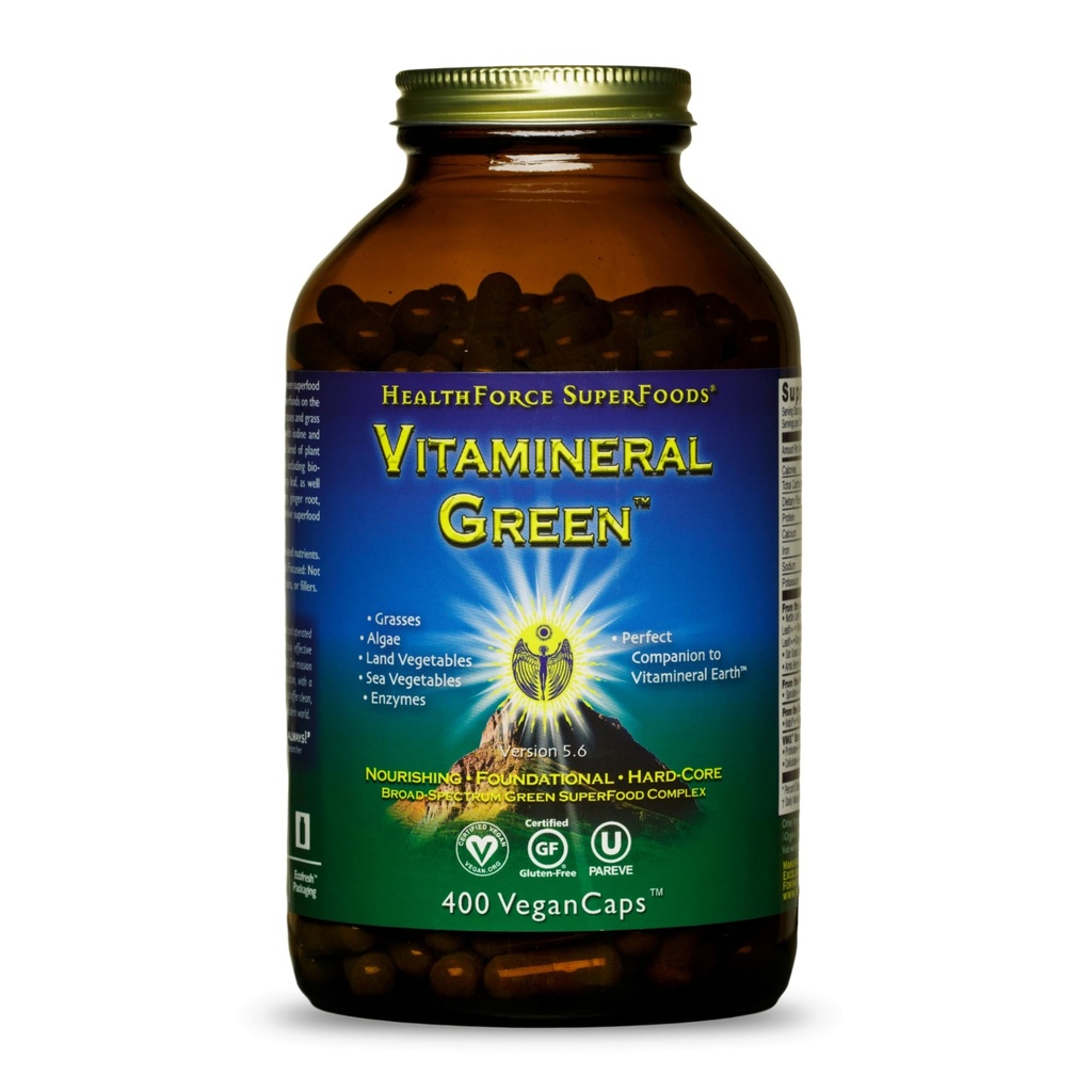 HEALTHFORCE SUPERFOODS Vitamineral Green - Mineral Supplement for Immune & Thyroid Support - Green Powder Supplement with Ingredients from the Land - Gluten-Free & Vegan - 400 Capsules