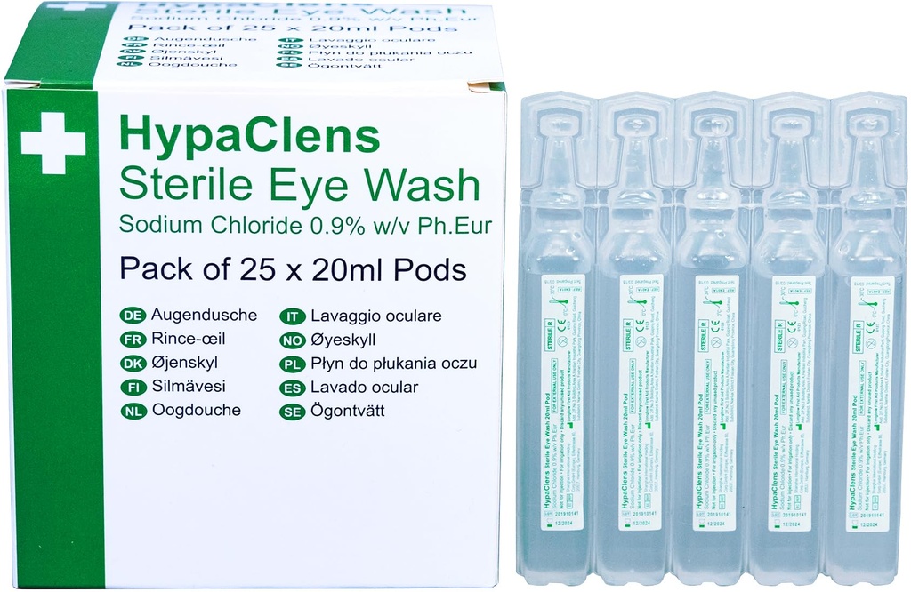 Safety First Aid HypaClens 20ml Saline Eye Wash Pods, Pack of 25
