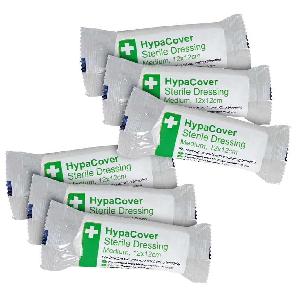 Safety First Aid HypaCover Pack of 6 Dressing Bandages, 12cm x 12cm