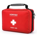 HONYAO® First Aid Kit 220 Pcs, First Aid Bag with Premium Waterproof Nylon Shell, Medical Kit for Home Workplace Car School Outdoor Camping, Includes Plasters, Cold Pack, Emergency Blanket etc. Red