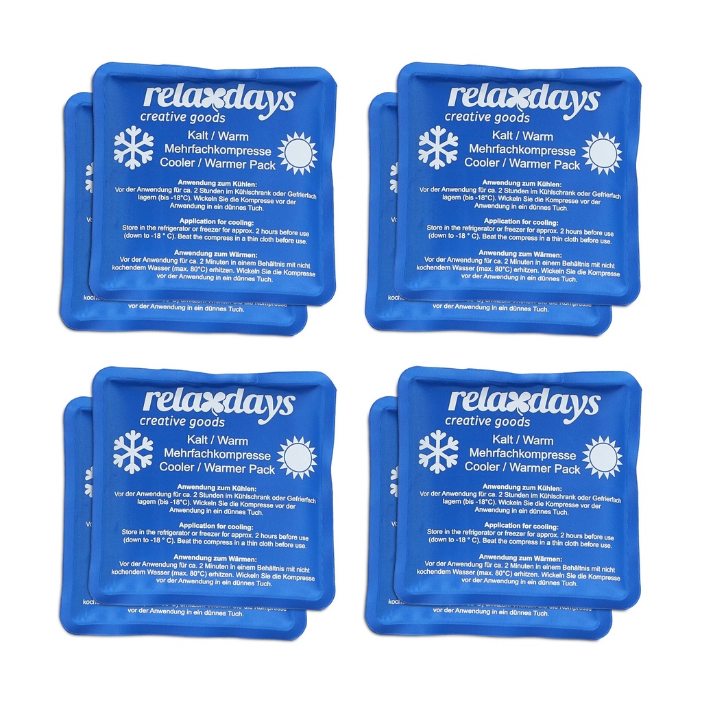 Relaxdays Cooling Pads, Set of 8, Cold and Warm Compresses, 11 x 11 cm, First Aid, Reusable Gel Cooling Compresses, Blue