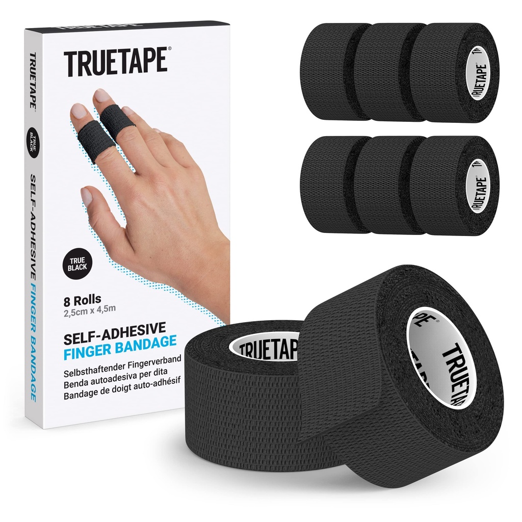 TRUETAPE® Finger Plasters 8 Rolls 2.5cm x 4.5m Black