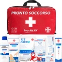 AIESI® Professional First Aid Kit with Thermometer and Disinfectant for Car Home Travel Boat Motorcycle Trekking Easy AID KIT, Complete Emergency Bag for Dressing, Made in Italy