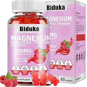 900mg Magnesium Complex 65 Raspberry Gummies, Sugar Free Magnesium Glycinate & L-Threonate Potassium Supplement with Vitamin D, B6, CoQ10 for Relaxation