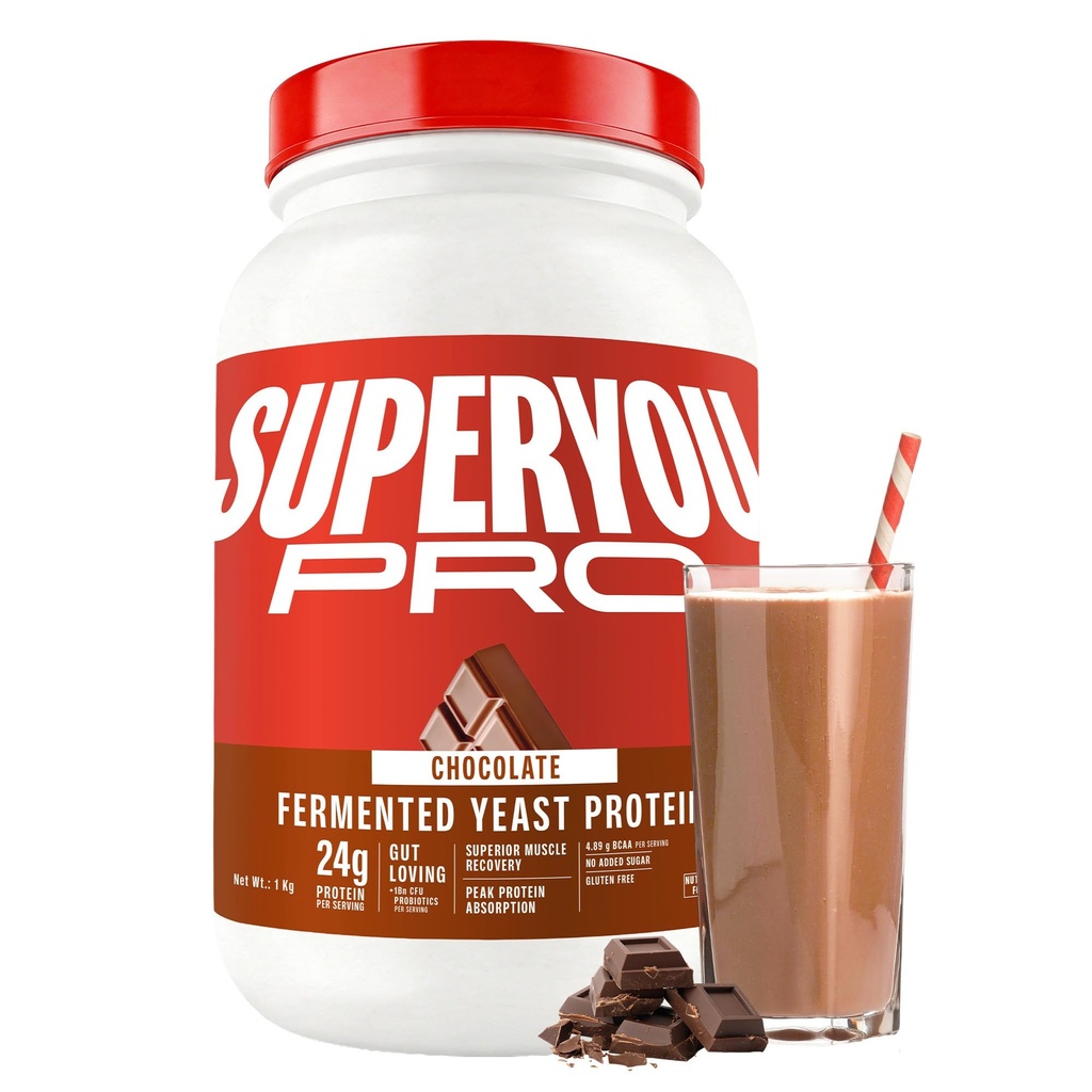 Superyou Pro Fermented Yeast Protein Isolate Chocolate 1kg | 24g Protein/Serve | Vegan, No Bloat, Heat-Stable | Easy to Digest | Gut Friendly | PDCAAS of 1