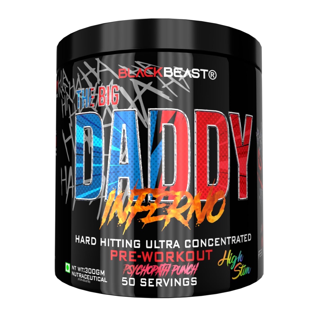 Black Beast The Big Daddy Inferno Pre workout (PSYCHOPATH PUNCH) 4500mg Aminature® Fermented Citrulline Malate, 150mg Alpha GPC, 3000mg Beta Alanine, Boost Focus, Strength, Energy and Pump