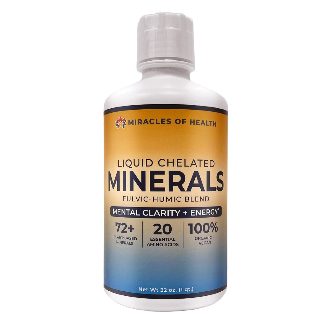 Liquid Chelated Minerals - Organic Humic Fulvic Mineral Blend - 72+ Plant-Based Minerals, 20 Essential Amino Acids - 100% Natural - 1 Month Supply, 32 fl. oz