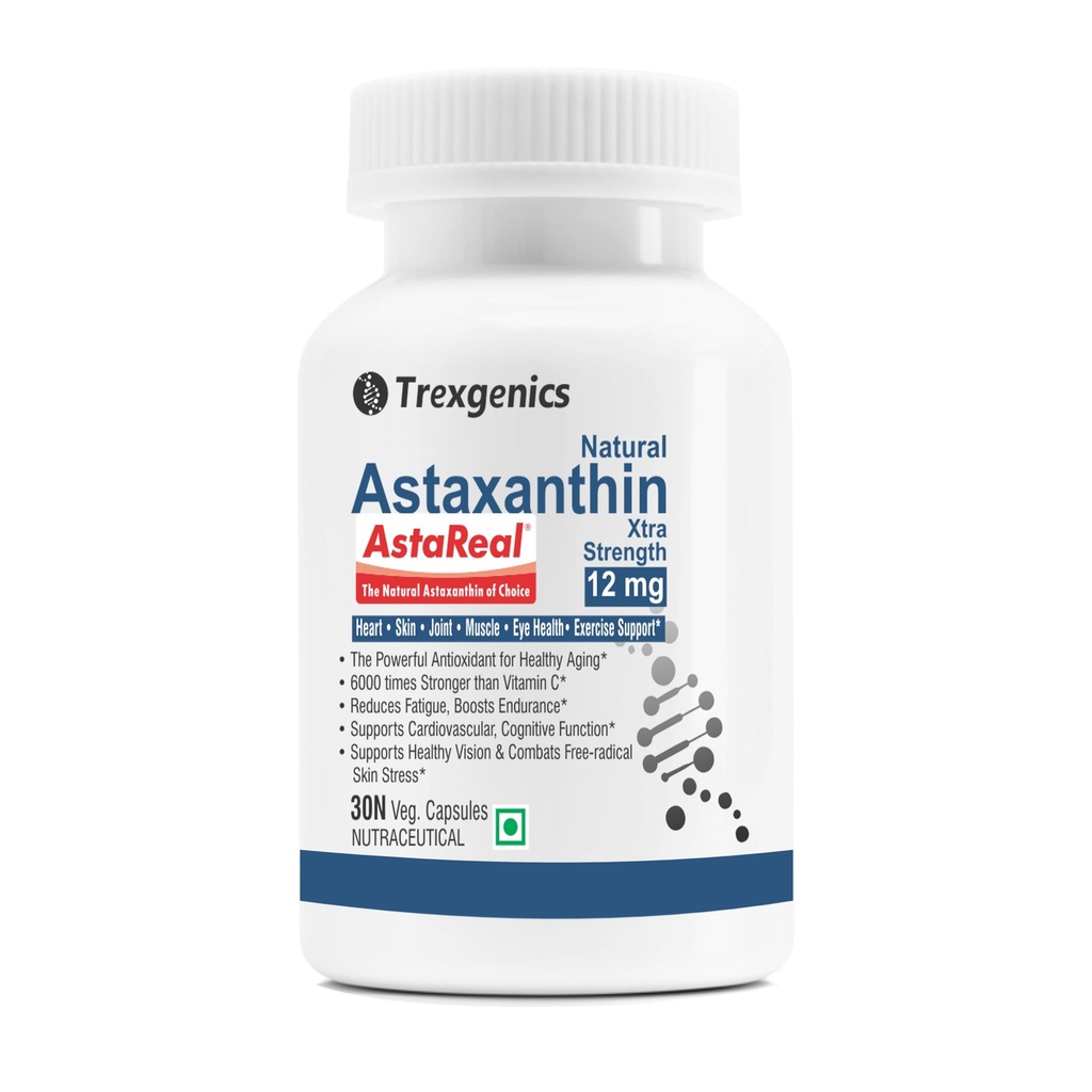 Trexgenics ASTAREAL ASTAXANTHIN 12 mg from Japan (from 300 mg extract) Heart, Skin,Joint, Muscle, Eye, Exercise Support (30 Veg. Capsules) (12 mg (30 Capsules))