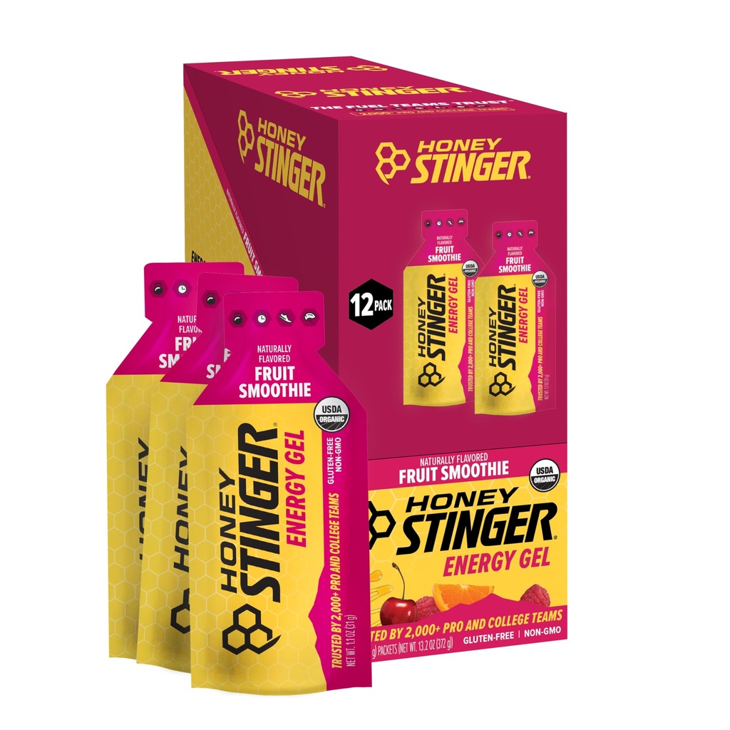 Honey Stinger Organic Fruit Smoothie Energy Gel, Gluten Free & Caffeine Free, for Exercise, Running and Performance, Sports Nutrition for Home & Gym, Pre and Mid Workout, 12 Pack, 13.2 Ounce