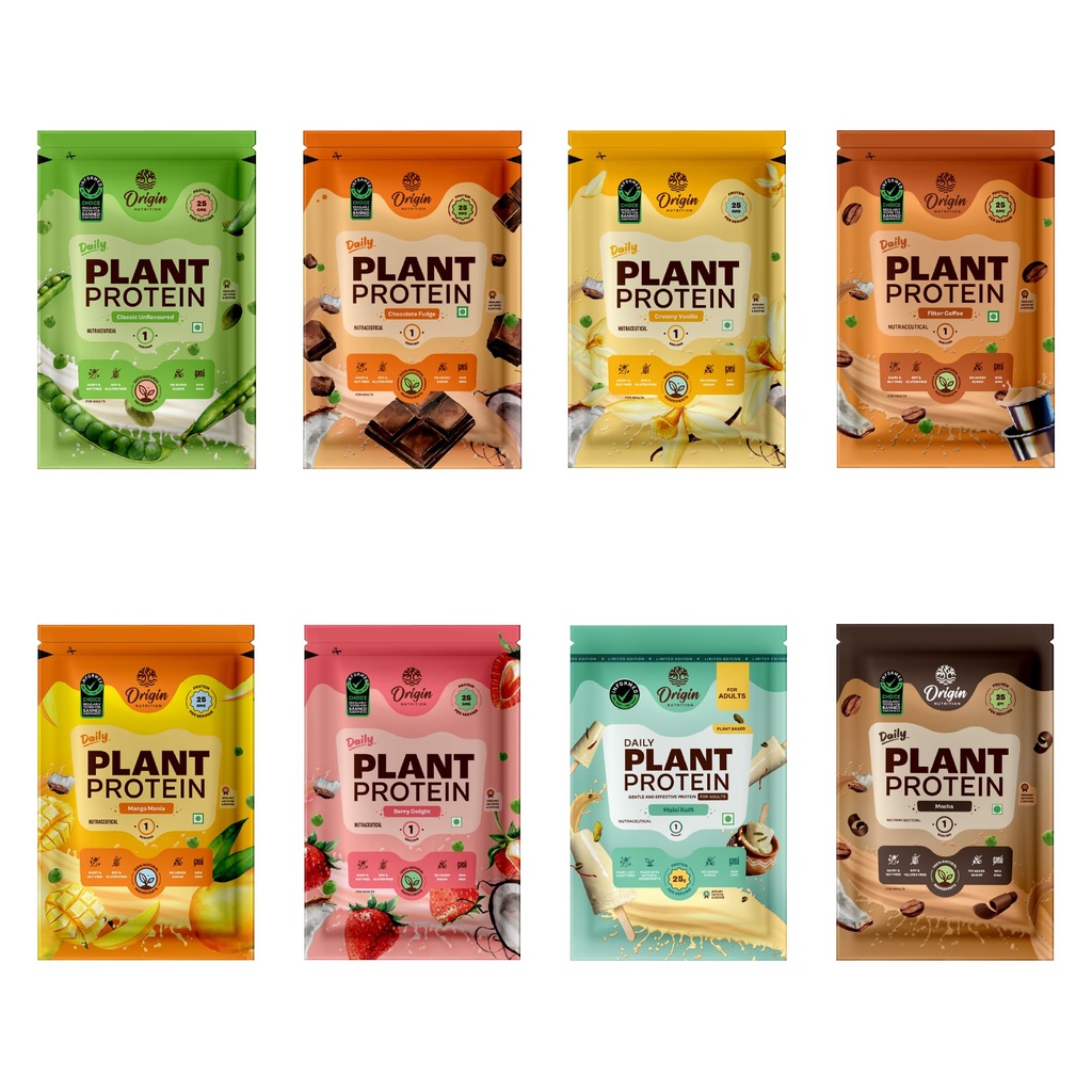 Origin Nutrition Plant Protein Powder | Trial Pack of 8 Flavours | 25g Pea Protein Isolate & Pumpkin Seed | 8 Sachets, 8 Servings | Vegan, Clean, Gut-Friendly for Men & Women