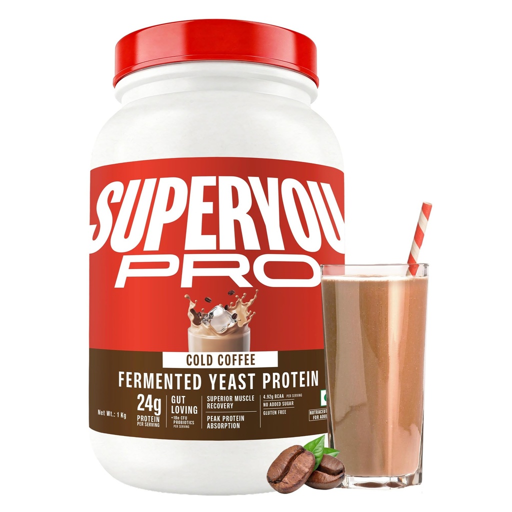 Superyou Pro Fermented Yeast Protein Isolate Cold Coffee 1kg | 24g Protein/Serve | Vegan, No Bloat, Heat-Stable | Easy to Digest | Gut Friendly | PDCAAS of 1