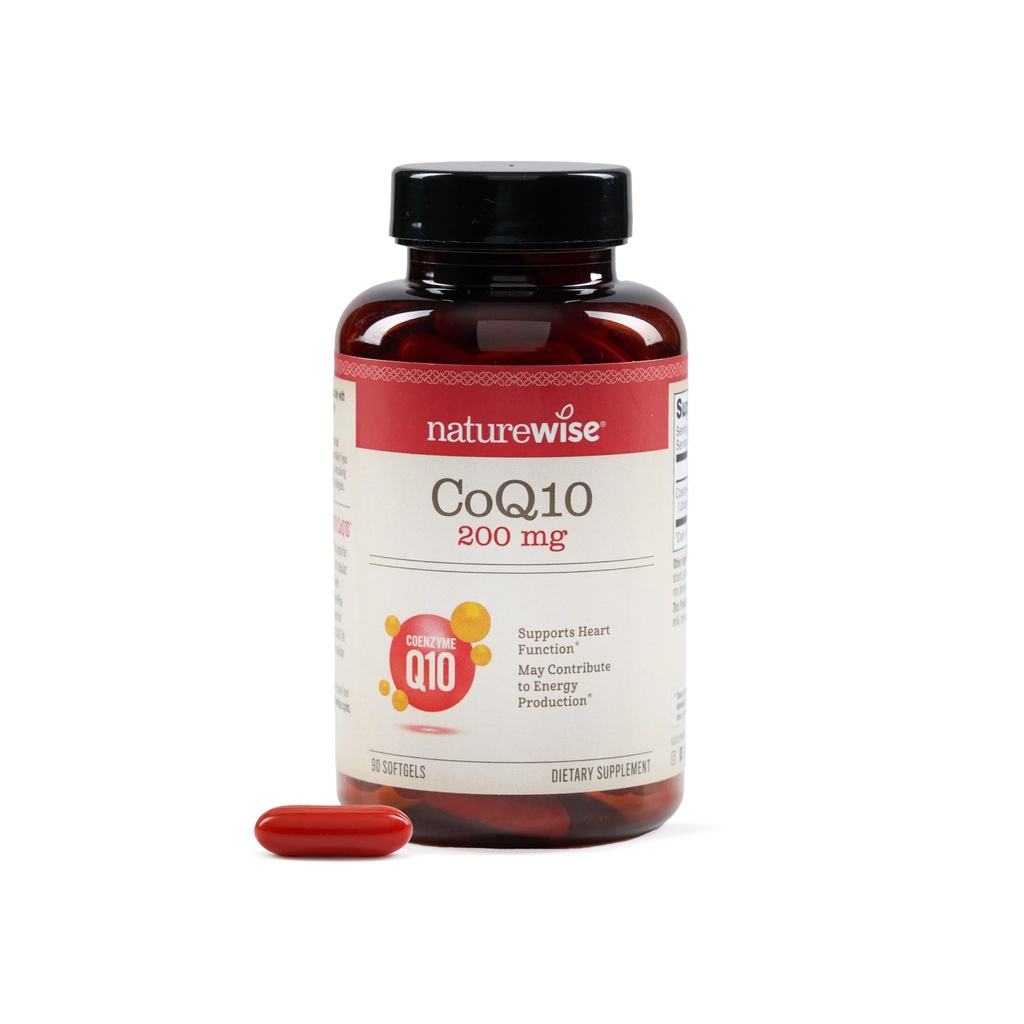 NatureWise CoQ10 200mg Softgels, High Potency Ubiquinone - Coenzyme Q10 Supplement - Antioxidant for Heart Health + Energy - Vegan, Non-GMO, Gluten-Free - 90 Count[3-Month Supply]