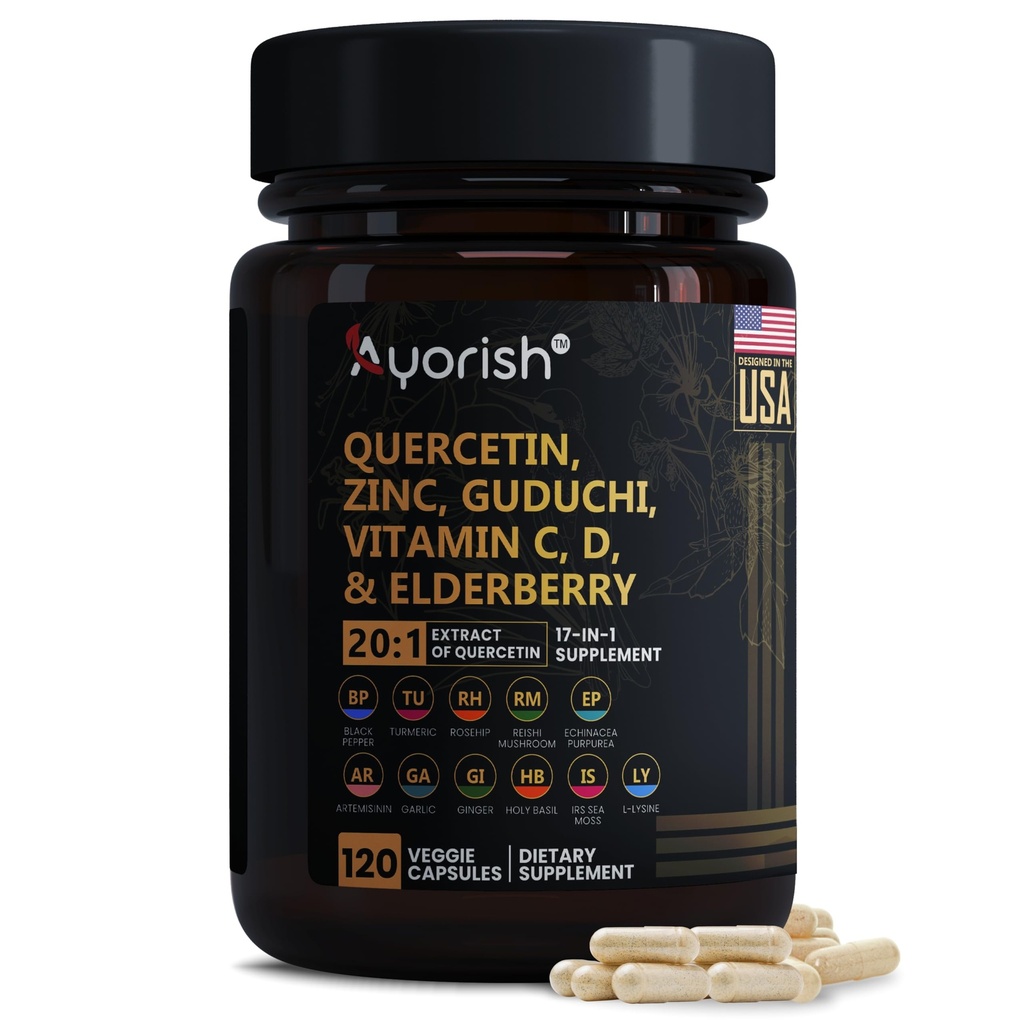 Quercetin Zinc Vitamin C Vitamin D Bromelain Elderberry - Supplement Adults with Artemisinin, Sea Moss, Echinacea, 120 Count