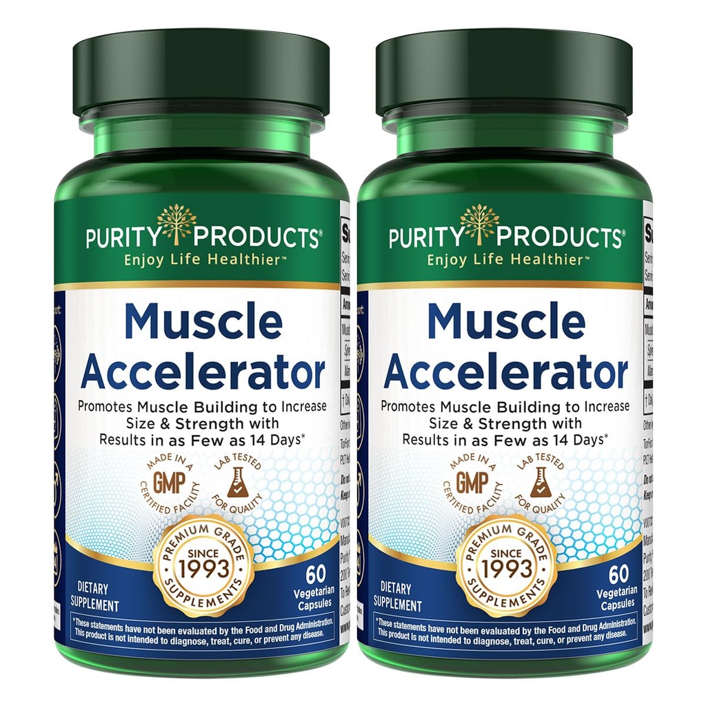 Purity Products Muscle Accelerator 650 mg Patented & Clinically Tested Muscle Accelerator Blend of Ayurvedic Herbal Extracts Promotes Strength, Endurance + Muscle Growth - 60 Veg Caps (2)