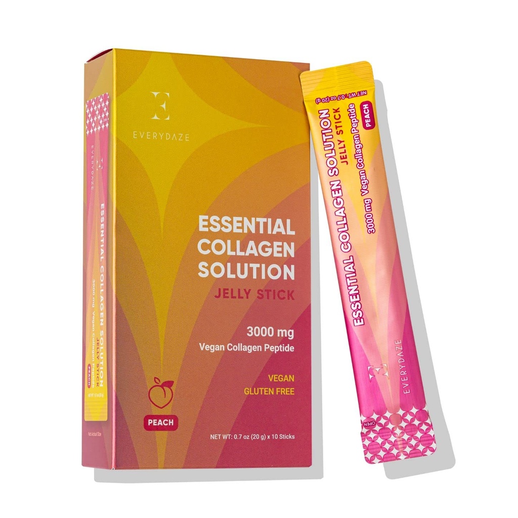 EVERYDAZE Essential Collagen Solution Jelly Stick | Plant-Based | Peach | 10 Packs | Vitamins, Minerals, Antioxidants for Men & Women