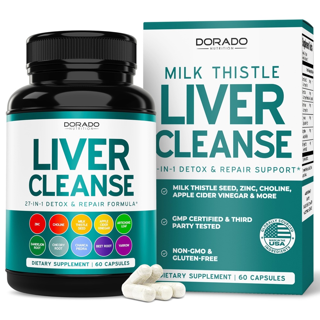Liver Cleanse Detox & Repair 27 in 1 Formula - Milk Thistle, Dandelion Root, Turmeric, Artichoke Extract & More - Liver Detox Support Supplement - 3rd Party Tested, Vegan Safe & USA Made (60 Count)