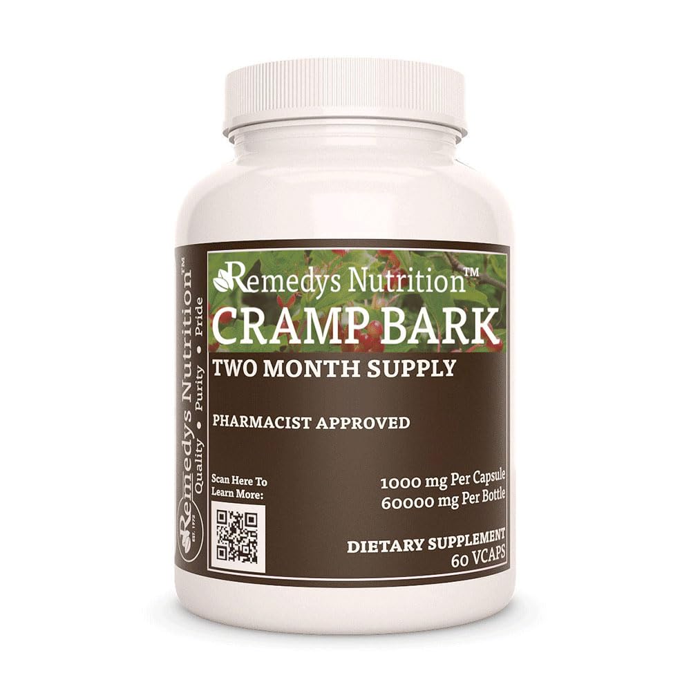 Remedy's nutrition Cramp Bark | 1,000 mg, 60 Vegan Capsules Herbal Dietary Supplement | Two Month Supply