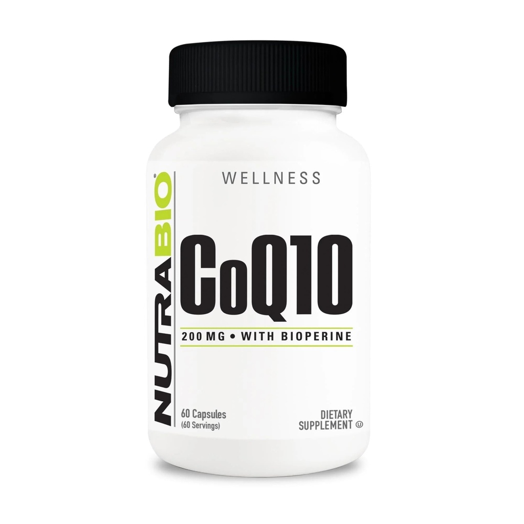 NutraBio CoQ10 Dietary Supplement with Bioperine, Healthy Heart Function & Cellular Energy Production, 200mg - 60 Capsules