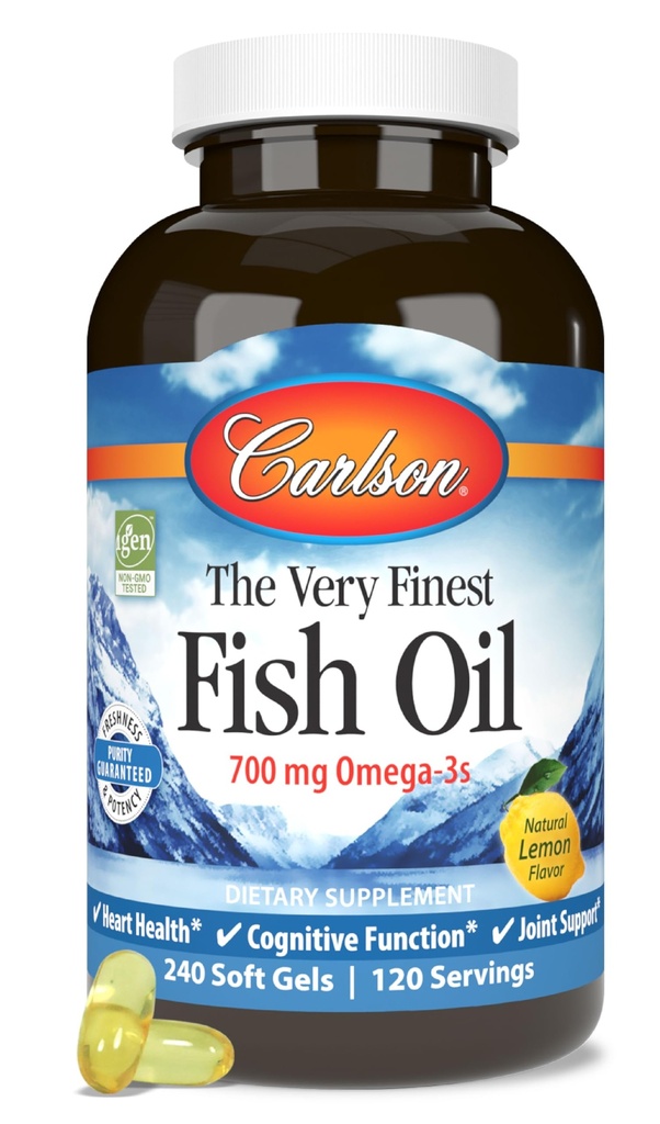 Carlson - The Very Finest Fish Oil, 700 mg Omega-3s, Norwegian Fish Oil, Wild Caught, Sustainably Sourced Fish Oil Capsules, Lemon, 240 Count