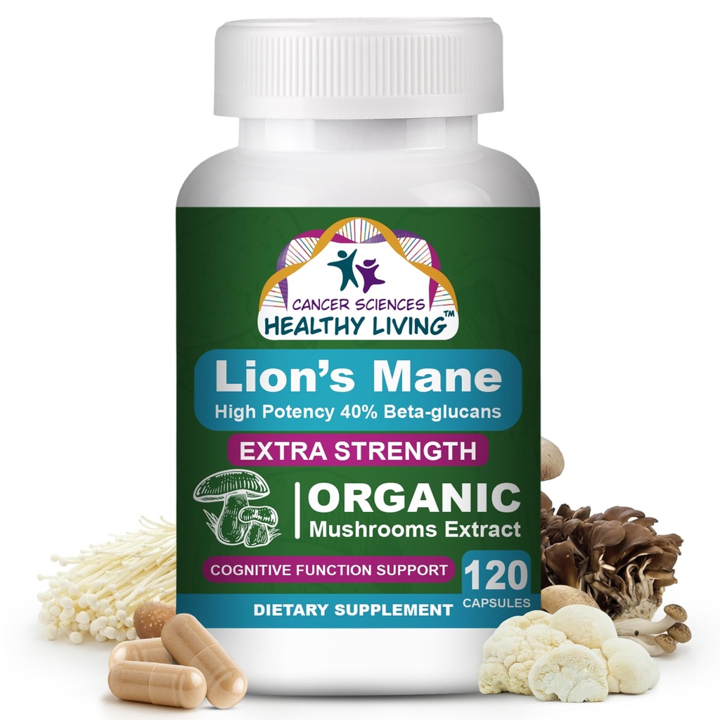Organic Lions Mane Mushroom Supplement Capsules for Men & Women - 1,500mg Brain Supplements for Memory & Focus - High Potency 40% Beta-Glucans - Nootropic Mushroom Complex, 120 Count