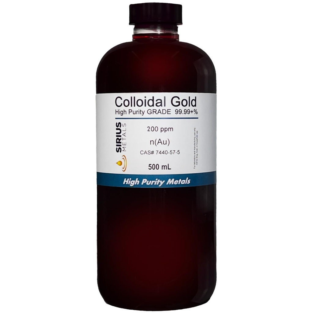 True Colloidal Gold – 200 ppm - 99.99+% Purity - 500 mL (16.9 Fl Oz) in Clear BPA-Free Plastic Bottle - Made in USA
