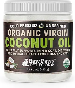 Raw Paws Organic Virgin Coconut Oil for Dogs & Cats, 16-oz - Supports Immune System, Digestion, Oral Health, Thyroid - All Natural Allergy Relief for Dogs - Hairball Relief