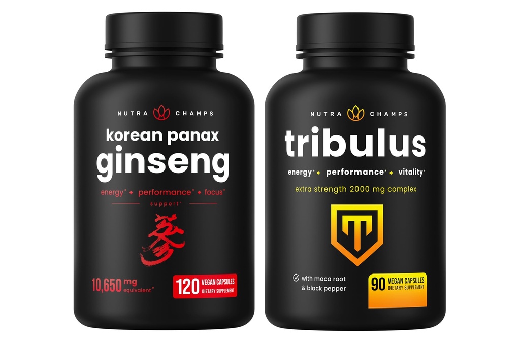NutraChamps Korean Ginseng Capsules and Tribulus Capsules 2 Pack Bundle