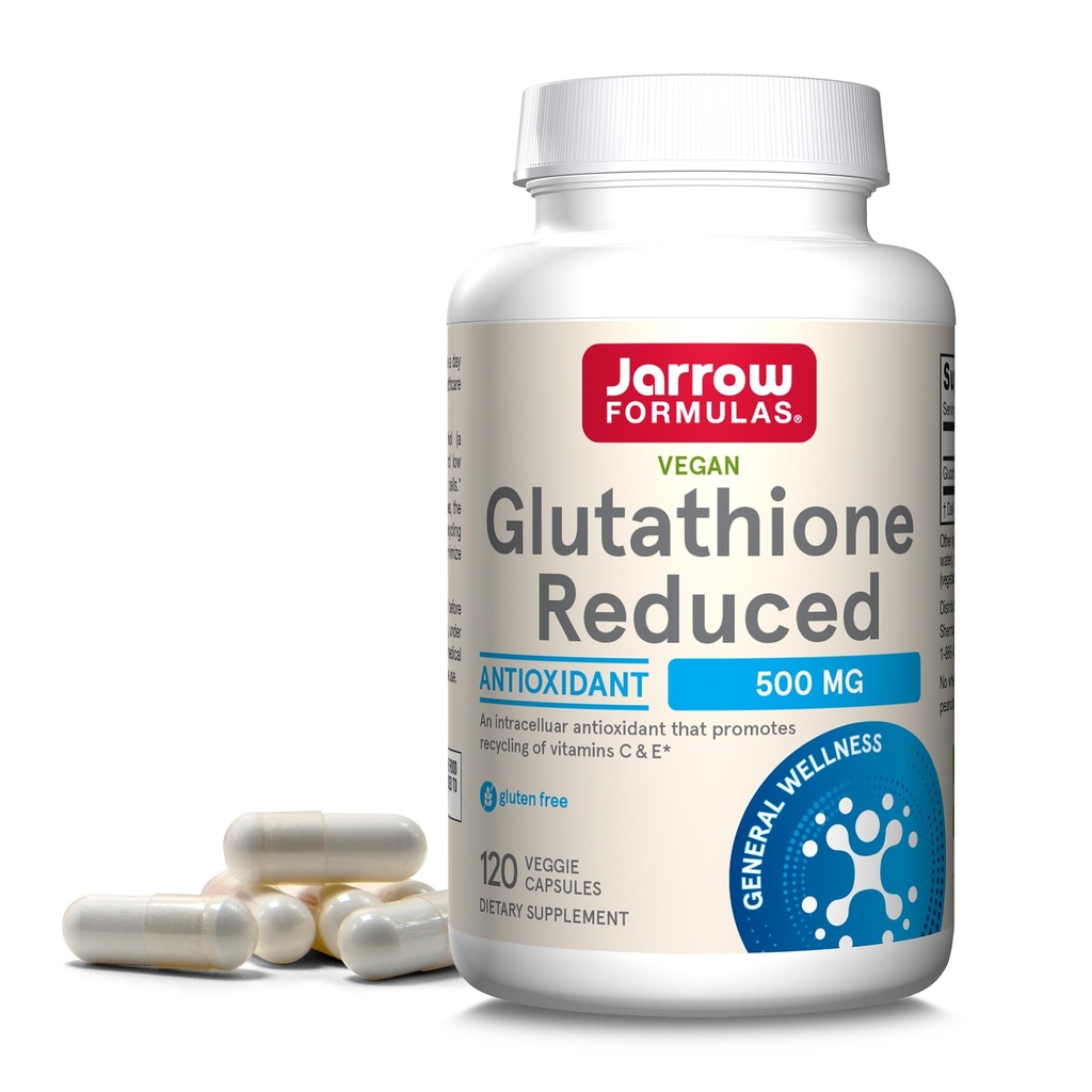 Jarrow Formulas Glutathione Reduced 500 mg - 120 Veggie Capsules - Intracellular Antioxidant - Quality Glutathione Supplements - Supports Recycling of Vitamins C & E - Non-GMO - Gluten-Free - Vegan