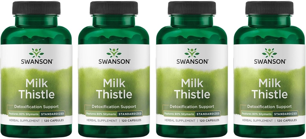 Swanson Milk Thistle (Standardized) - Herbal Liver Support Supplement w/ 80% Silymarin - Natural Formula Helping to Maintain Overall Health & Wellbeing - (120 Capsules) (4 Pack)