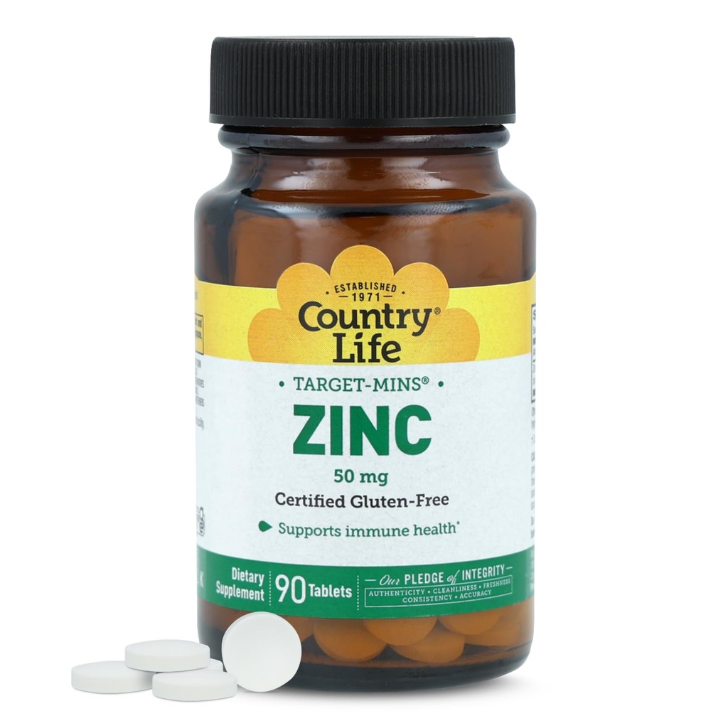 Country Life Target-Mins Zinc 50 mg 90 Tablets - Zinc Supplements for Immune Health - Zinc 50mg - Zinc Support