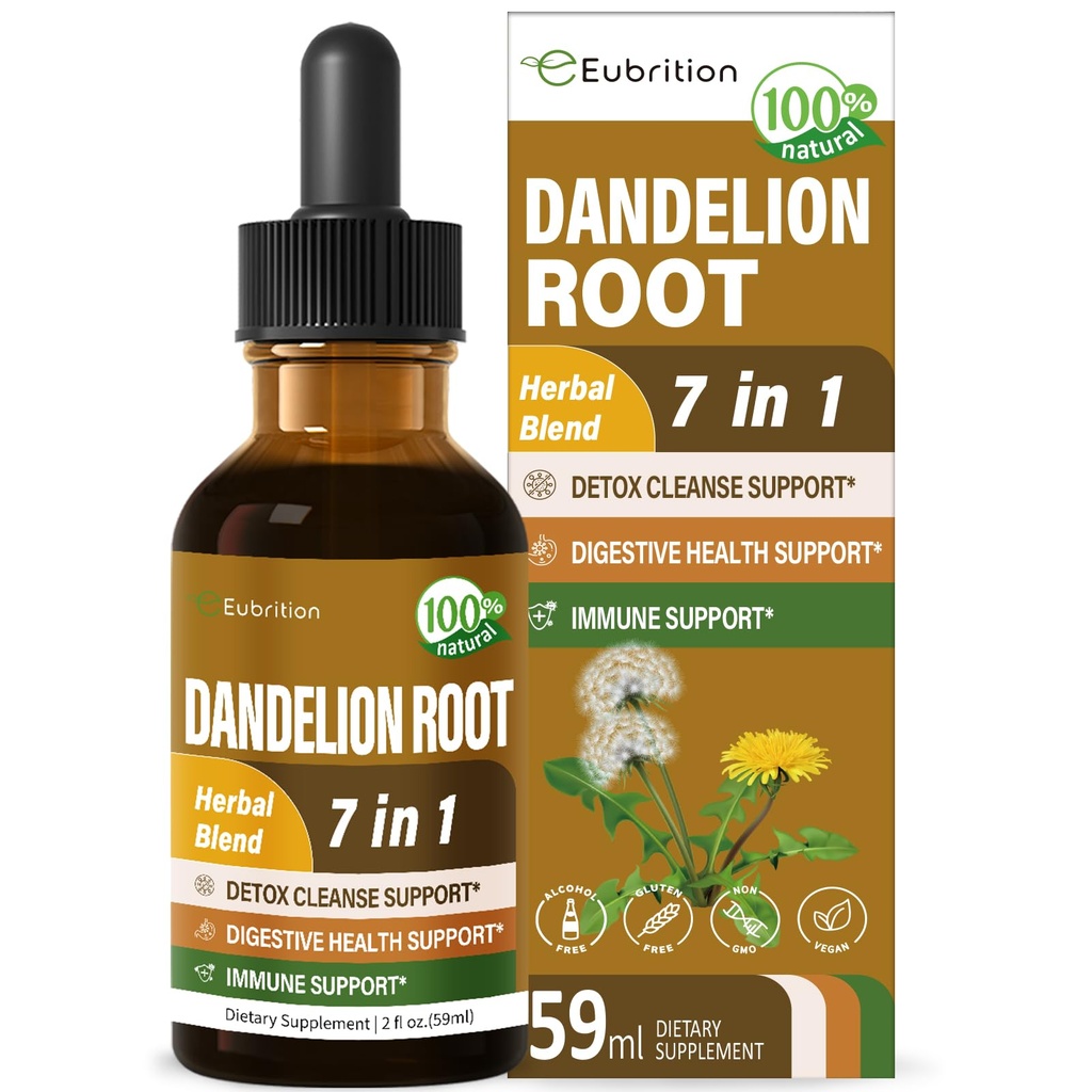 Dandelion Root Extract Drops, Diente de Leon Organico Hierba, Dandelion Supplement Formula w/Milk Thistle Turmeric for Detox Cleanse, Digestion & Immune Support, Alcohol-Free Tincture. 2oz