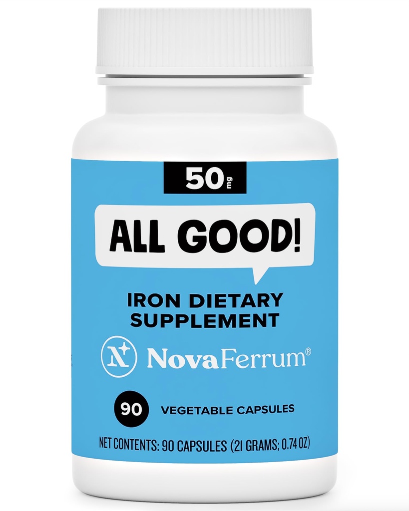 NovaFerrum All Good | Iron Capsule Supplements for Adults | Anemia | 50mg of Iron | 90 Servings | Sugar Free | Vegan | Gluten Free