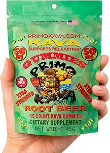 Kava Kava Gummies 50mg – Strong Noble Kava with 50mg Kavalactones for Calm & Relaxation – Alcohol-Free – Fast-Acting Fiji Kava Root Extract – Root Beer Flavor – 15 Count